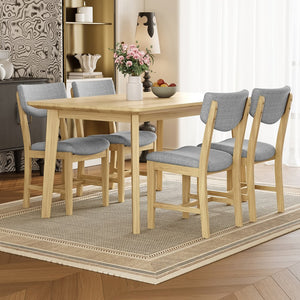 English Elm Rustic Minimalist Rubberwood Dining Table with Tapered Legs for Small Apartment Spaces Natural N752P368503A