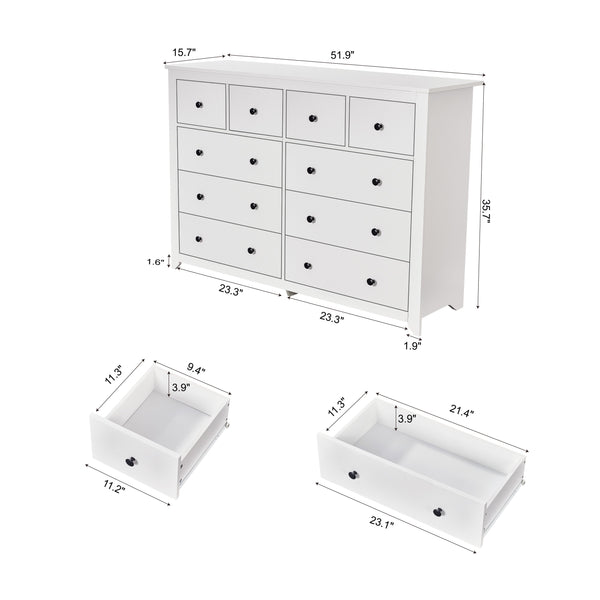 English Elm Modern 9-Drawer White Dresser — Sleek 3-Column Chest, Sturdy Waterproof Finish, Spacious Storage W1785P298992