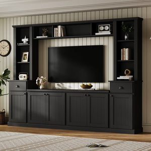 English Elm Minimalist Modular Wall Unit Four Piece Entertainment System Fits Tvs up to 75 Inches Black SD000031AAB