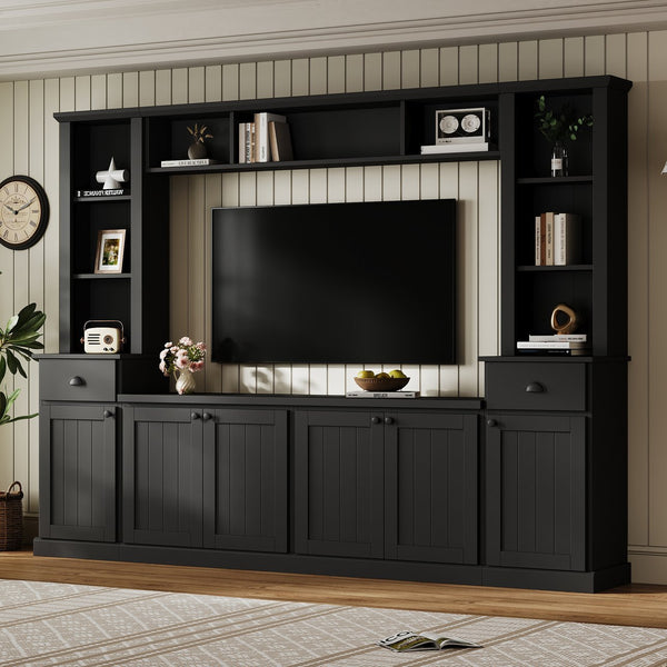 English Elm Minimalist Modular Wall Unit Four Piece Entertainment System Fits Tvs up to 75 Inches Black SD000031AAB