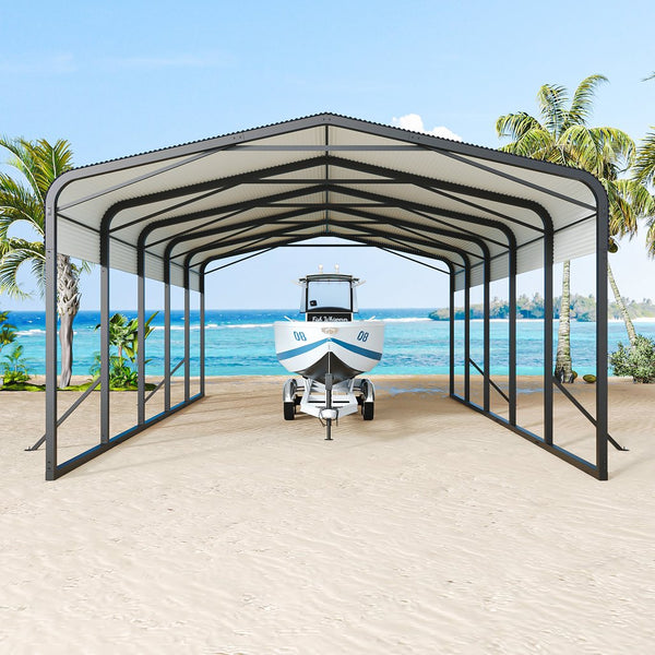 English Elm 15x25ft Steel Carport Heavy Duty Outdoor Shelter for Trucks Boats and Tractors W1820S00024