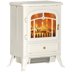 English Elm Homcom 22" Electric Fireplace Heater - Portable Freestanding Stove With Realistic Flames, Beige Charm W2225P249841