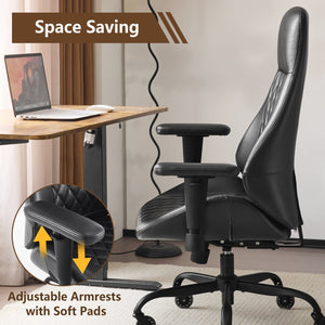 English Elm Leather Executive Desk Chair with Flip up Armrests Lumbar Support and Spring Cushion T5339P459787