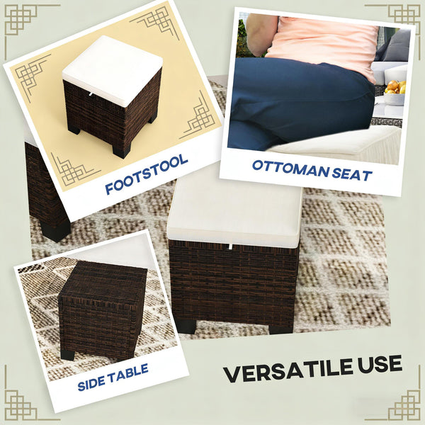 English Elm Outdoor Wicker Ottoman Set of 2 Hand Woven Pe Cube Stools for Patio or Poolside Beige,Brown T3971P443548