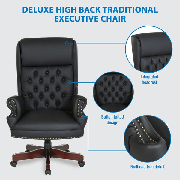 OSP Home Furnishings Deluxe Queen Anne Executive Chair with Lumbar Support and Cherry Wood Finished Base TEX228-3