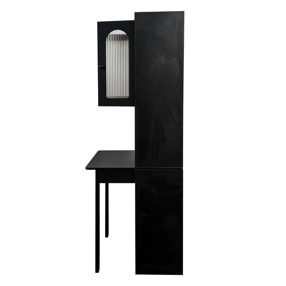 English Elm Fold-Out Convertible Writing Table Desk Cabinet with Shelf & Drawer, Space-Saving Fold-Up Workstation for Home Office W331P359717