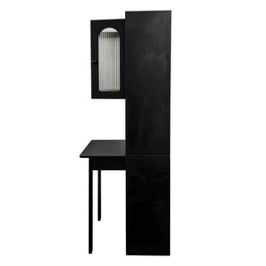 English Elm Fold-Out Convertible Writing Table Desk Cabinet with Shelf & Drawer, Space-Saving Fold-Up Workstation for Home Office W331P359717