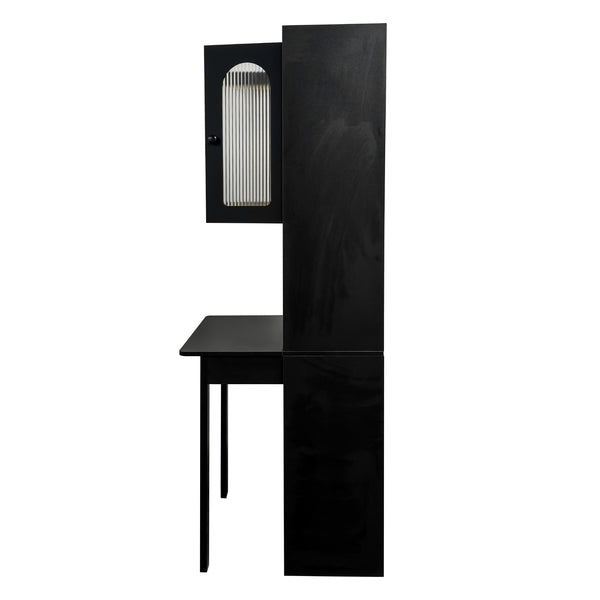 English Elm Fold-Out Convertible Writing Table Desk Cabinet with Shelf & Drawer, Space-Saving Fold-Up Workstation for Home Office W331P359717