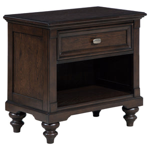 English Elm Berwick Dark Oak nightstand with drawer and open cubby, cable pass-through, rustic wood grain finish B062P374135