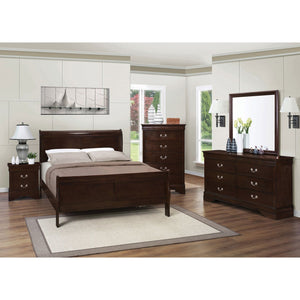 English Elm Bruno Five-Piece Queen Bedroom Set - Elegant Cappuccino Finish With Sleigh Bed & Ample Storage Solutions B062S00905