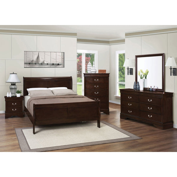 English Elm Bruno Five-Piece Queen Bedroom Set - Elegant Cappuccino Finish With Sleigh Bed & Ample Storage Solutions B062S00905