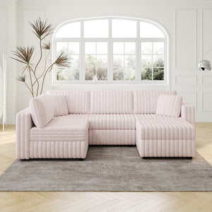 English Elm 106.3" Soft U-Shaped Sofa For 4 - Stylish Light Pink Modular Design With Hidden Storage & Washable Cushions W1767S00021