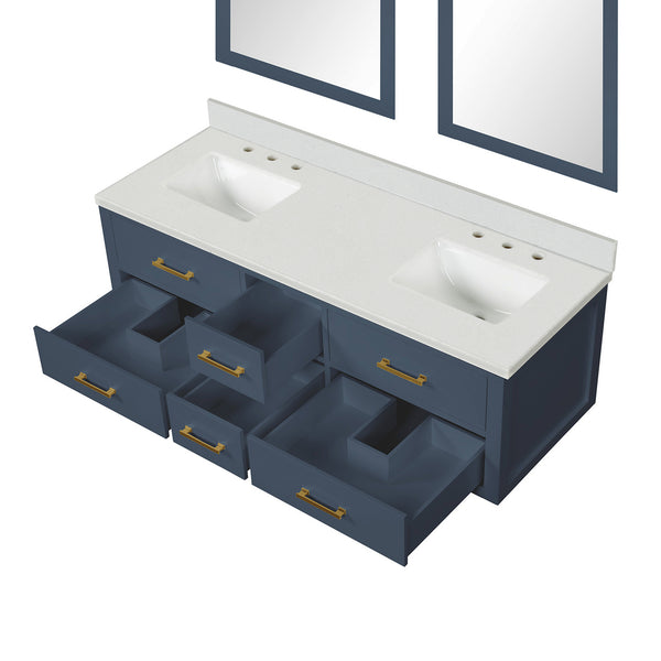 English Elm Blue Double Bath Vanity Set With White Quartz Top & 28” Mirrors – Elegant, Durable, And Functional B2731S01563