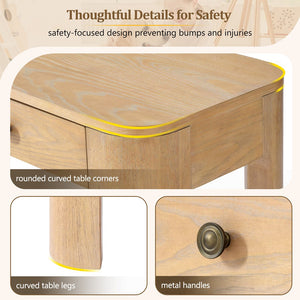 English Elm Trexm Rustic Oak Entryway Console Table with Three Drawers and Rounded Rubberwood Legs N715P361525D