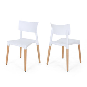 English Elm Christopher Knight Home® - PLASTIC Modern Dining Chair Set of 2 - White Polypropylene Seats with Beech Tapered Legs, Durable Stylish 63910.00
