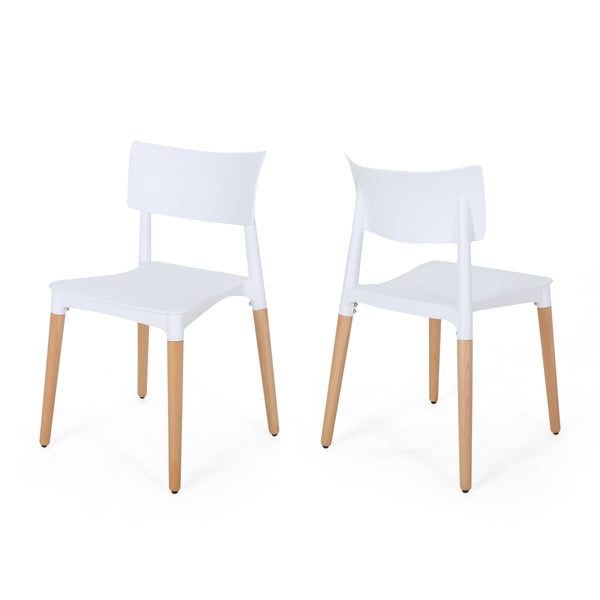 English Elm Christopher Knight Home® - PLASTIC Modern Dining Chair Set of 2 - White Polypropylene Seats with Beech Tapered Legs, Durable Stylish 63910.00