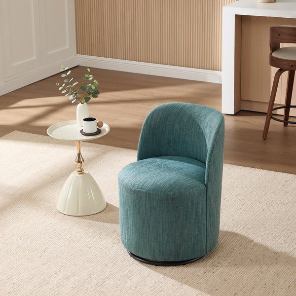 English Elm Set Swivel Barrel Accent Chair Armless Linen Upholstered Compact Seat for Dining Vanity Bedroom Dark Green W3244P454059