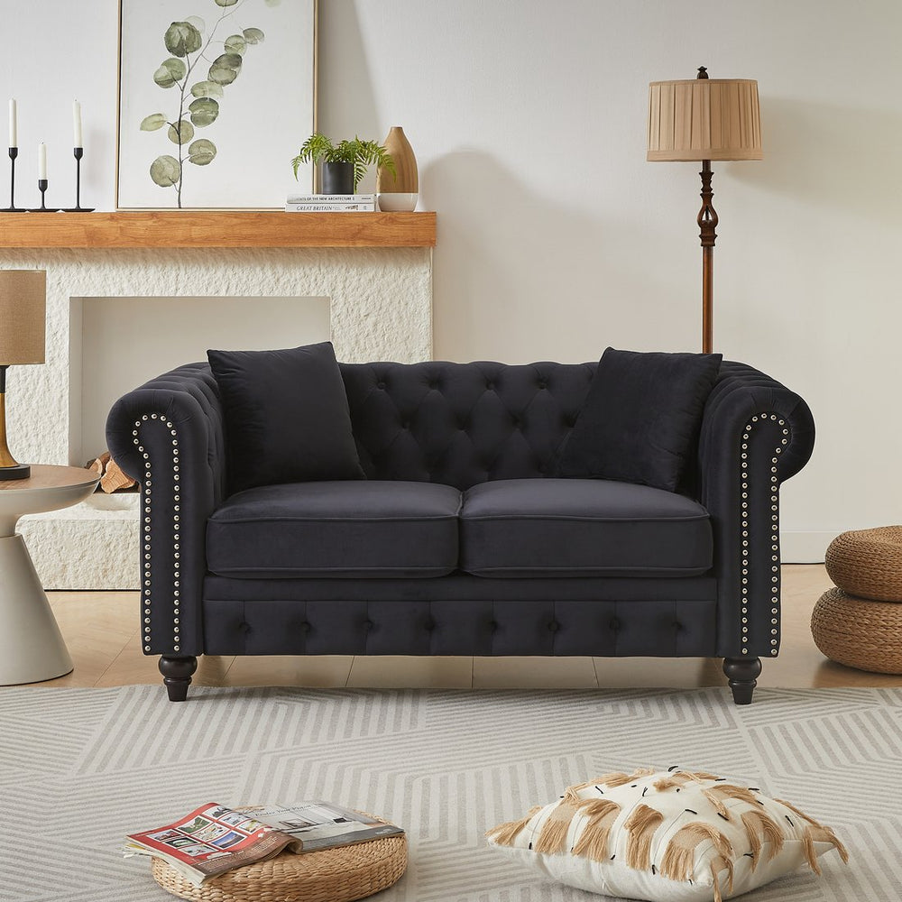 English Elm Fx Chesterfield Sofa Button Tufted Tech Fabric Nail Head Arms Living Room Seat Black W1926S00116