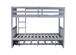 English Elm Full Over Full Bunk Bed With Twin Trundle, Ladder & Guardrails - Rustic Grey, Space-Saving Design W504S00178