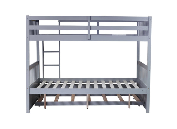 English Elm Full Over Full Bunk Bed With Twin Trundle, Ladder & Guardrails - Rustic Grey, Space-Saving Design W504S00178
