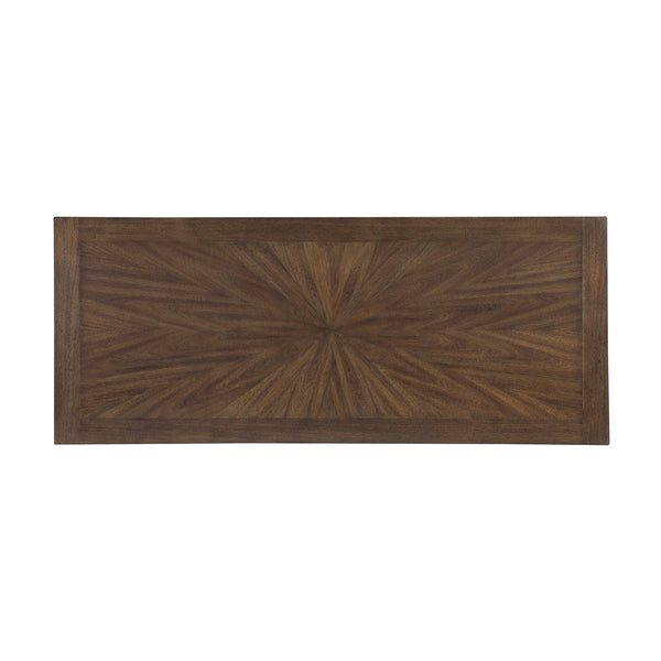 English Elm Brown Acacia Wood Counter Height Dining Table Seats Six with Industrial Metal Footrest B011P451377
