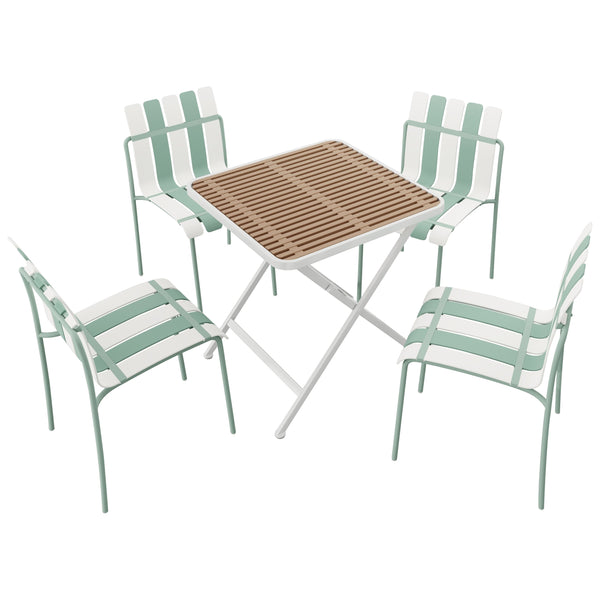 English Elm Summer 5 Piece Outdoor Dining Set Stackable Chairs Uv Resistant Pp and Metal Patio W3450S00113