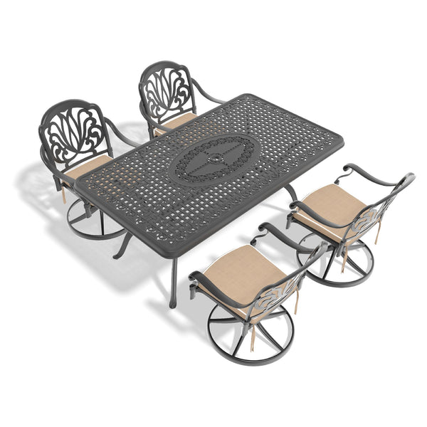 English Elm 5-Piece All-Weather Cast Aluminum Dining Set With 4 Swivel Chairs & Cushions For Stylish Outdoor Comfort W1710S00283