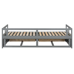 English Elm Wooden Twin to King Daybed with Trundle and Storage Drawers for Guest Rooms N708P336539E
