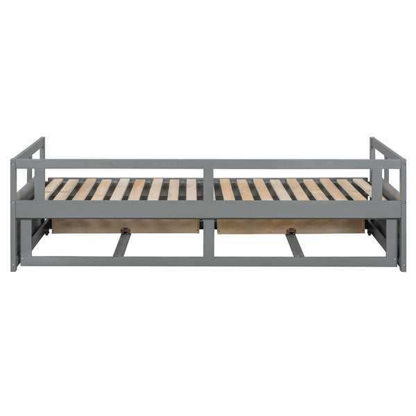 English Elm Wooden Twin to King Daybed with Trundle and Storage Drawers for Guest Rooms N708P336539E
