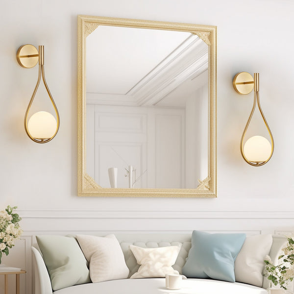 English Elm 19" Brass Toned Iron Sconces Set of 2 Frosted Globe Mid-century Bedroom Wall Lights W1340P211848
