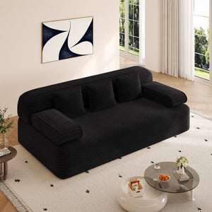 English Elm 78.7" Frameless Convertible Corduroy Sofa Sleeper Queen Bed for Compact Living Spaces Black W3219P427162