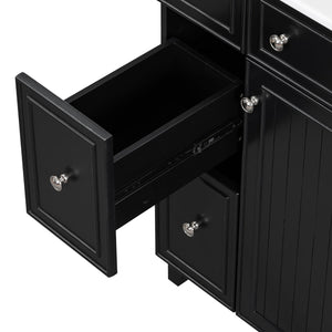 English Elm 24-Inch Bathroom Vanity Cabinet with Ceramic Sink, Space-Saving Storage, Solid Wood Feet, Durable Finish Black WF532034AAB