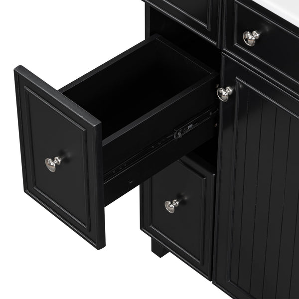English Elm 24-Inch Bathroom Vanity Cabinet with Ceramic Sink, Space-Saving Storage, Solid Wood Feet, Durable Finish Black WF532034AAB