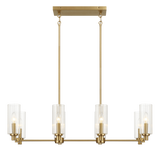 English Elm Ashcroft Furniture - Willow Eight Lights Island With Clear Ribbed Glass Pendant Lamp - Satin Brass