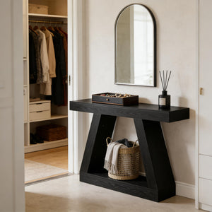 English Elm Modern Farmhouse Console Table Slim Wood Grain Entryway Sofa Accent Piece Black T3971P452348