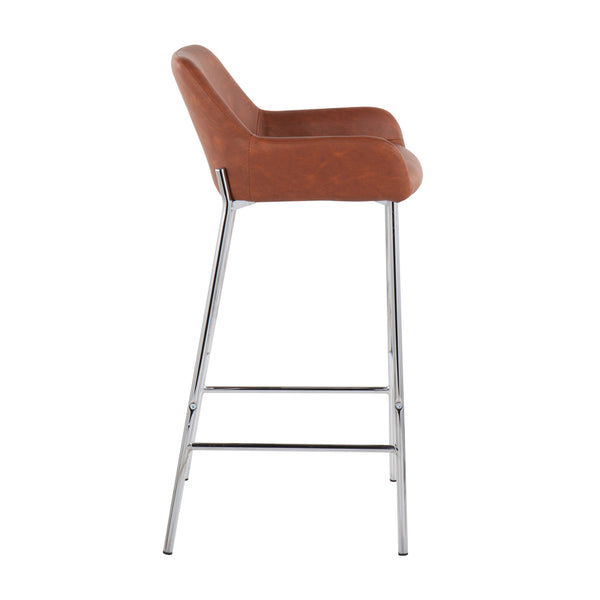 English Elm Contemporary Chrome Barstools with Camel Faux Leather Padded Seats for Kitchen Islands B202S00542