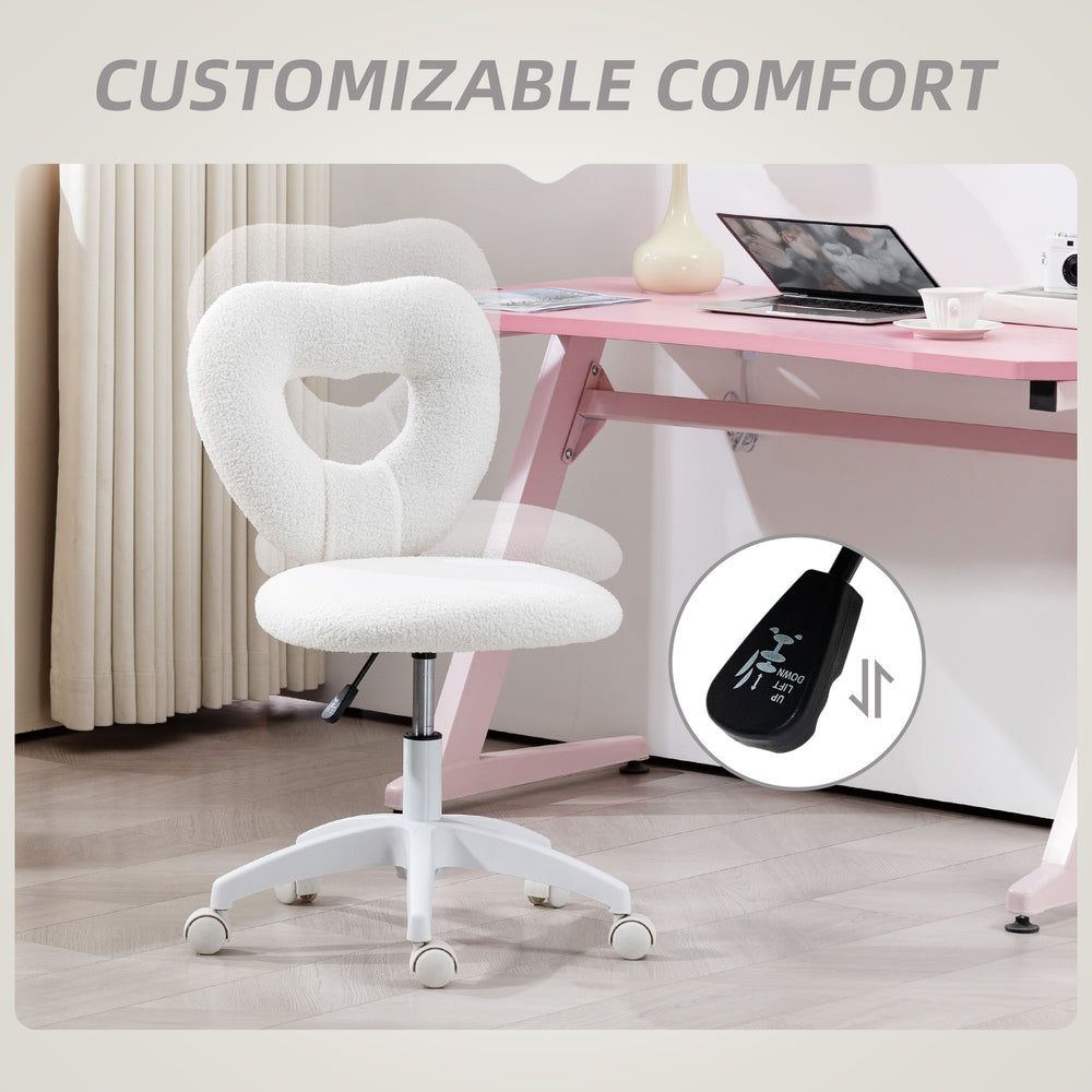 English Elm Office Task Chair with Heart Shaped Back Teddy Fleece Seat for Bedroom Vanity T3971P408780