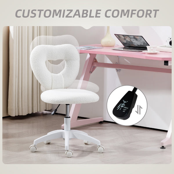 English Elm Office Task Chair with Heart Shaped Back Teddy Fleece Seat for Bedroom Vanity T3971P408780