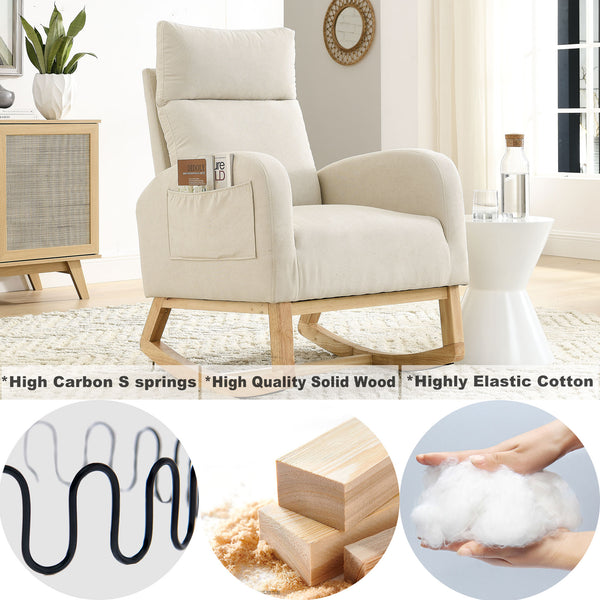 English Elm Welike 27.6"W Teddy Fleece High Back Rocking Chair with Side Pockets, Wooden Frame, 250lb Capacity W834P356485