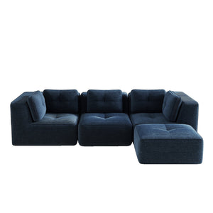 English Elm Modern Corduroy Sectional Sofa Tufted 3 Seater with Movable Ottoman Deep Seat Blue W714S01802
