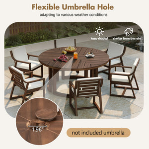 English Elm Trexm Round Acacia Outdoor Dining Table Seats Six with Umbrella Hole Slatted Top Mocha N715P404283P