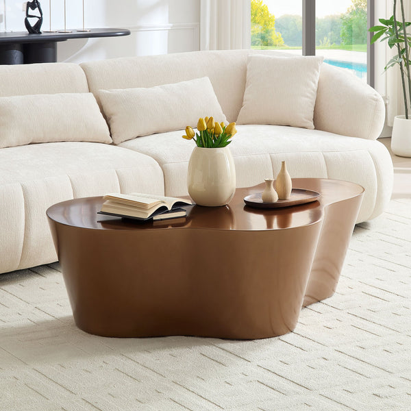 English Elm 50 Inch Sculptural Fiberglass Coffee Table Ready to Use Focal Point for Modern Living Rooms Brown W876P452390