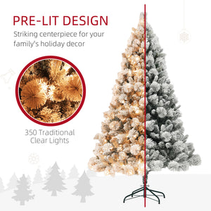 English Elm Homcom 6.5 Ft Pre-Lit Snow-Flocked Christmas Tree With 350 Lights & Metal Stand For Cozy Holidays W2225P249671