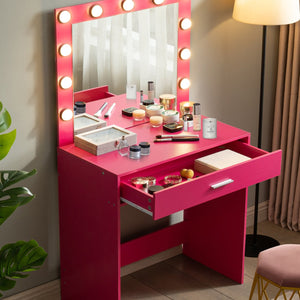 English Elm Vanity Elegant dressing table with LED mirror lights, large drawer, adjustable brightness & storage Pink W2386P216225