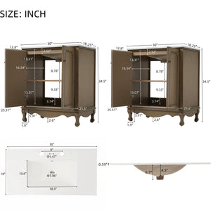 English Elm Christopher Knight Home® - 60" Retro Double Sink Bathroom Vanity Set with Soft-Close Doors, Adjustable Shelves, Rubberwood Legs Antique brown N817P245317L