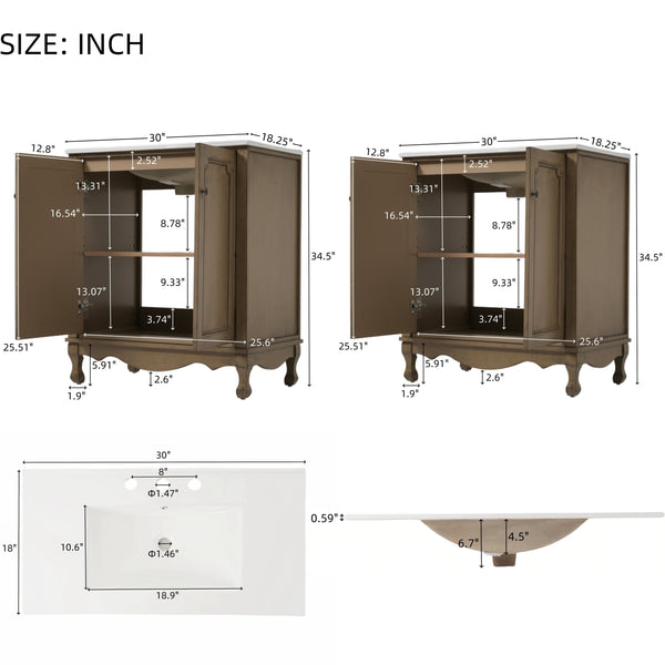 English Elm Christopher Knight Home® - 60" Retro Double Sink Bathroom Vanity Set with Soft-Close Doors, Adjustable Shelves, Rubberwood Legs Antique brown N817P245317L