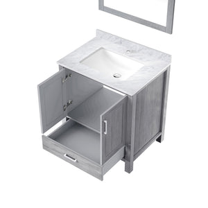 English Elm Distressed Grey Bathroom Vanity 30" W x 22" D with Carrara Marble Top, Soft-Close Storage & Mirror B2731S00675