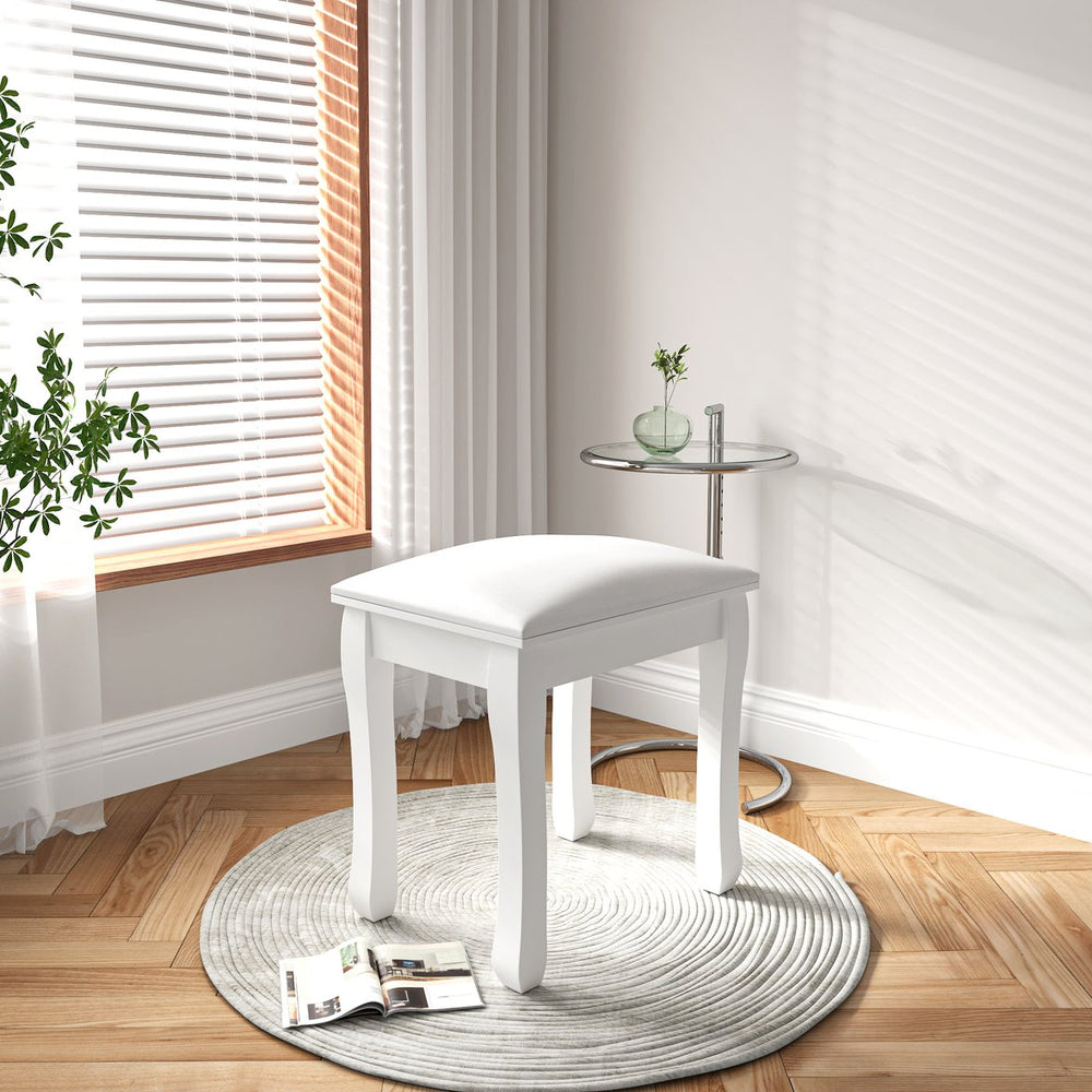 English Elm Vanity White Makeup Stool with Cushion and Solid Wood Legs, Anti-Slip Pads, Comfortable PU Seat W3128P281249