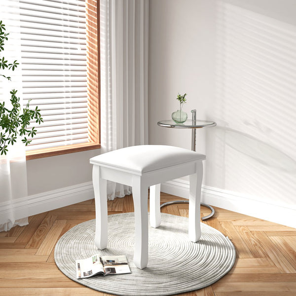 English Elm Vanity White Makeup Stool with Cushion and Solid Wood Legs, Anti-Slip Pads, Comfortable PU Seat W3128P281249