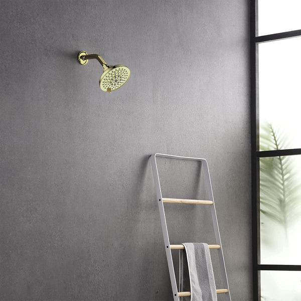 English Elm 6 High-Pressure Shower Head 5" Rain Fixed Ceiling-Mount with 6 Spray Modes, Anti-Clog Nozzles, Easy Install, Low-Flow Performance Gold T3177P277455